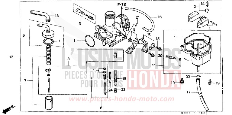 CARBURATEUR de CM125C ARGENT METALLIQUE-U FIN (NH118) de 1985