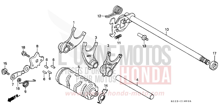 TAMBOUR DE CHANGEMENT/FOURCHETTE DE SELECTION de CM125C CANDY BOURGOGNE RED-U (R107) de 1992