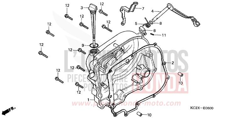PANNEAU CARTER-MOTEUR D. de CM125C CANDY BOURGOGNE RED-U (R107) 1999