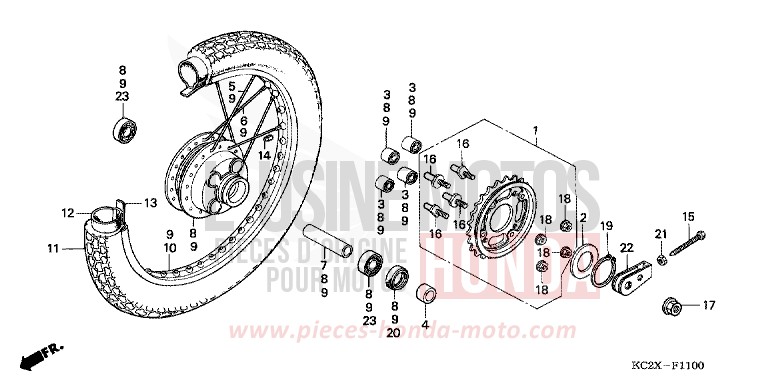 ROUE ARRIERE de CM125C CANDY BOURGOGNE RED-U (R107) 1999