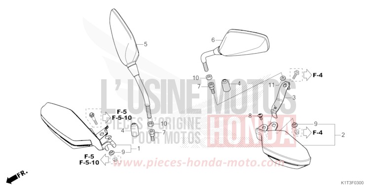 MIROIR/PROTEGE-DOIGTS de CRF300LA EXTREME RED (R292) 2021