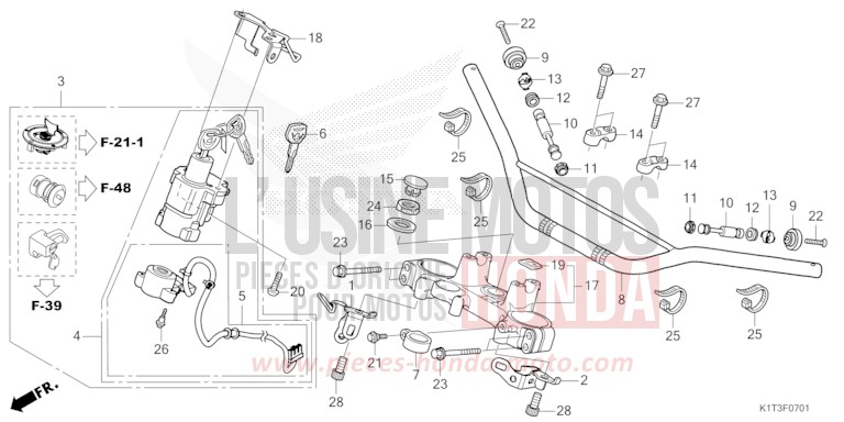 TUYAU DE GUIDON/PONT SUPERIEUR (CRF250LR/LRA,CRF300LR/LRA) de CRF300LRA EXTREME RED (R292) 2021