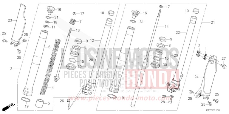FOURCHETTE AVANT de CRF300LRA EXTREME RED (R292) 2021
