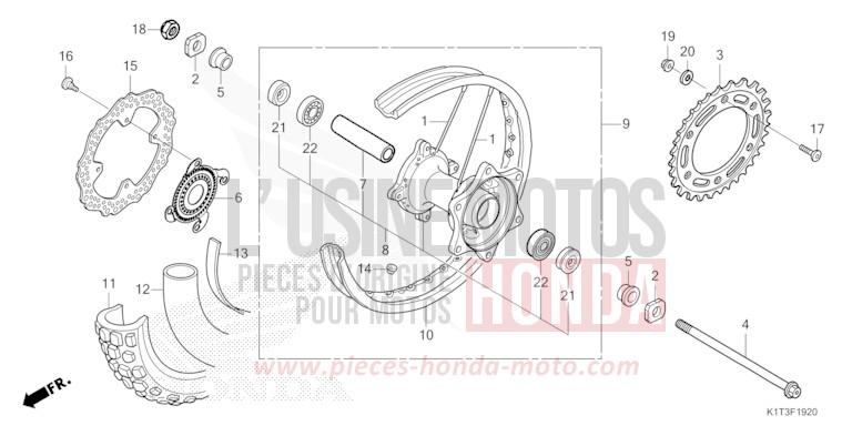 ROUE ARRIERE de CRF300LA EXTREME RED (R292) 2021