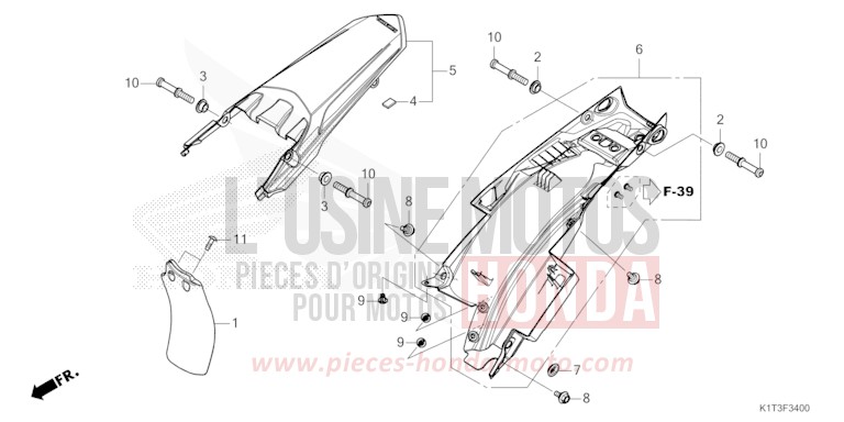 GARDE-BOUE ARRIERE de CRF300LRA EXTREME RED (R292) 2021