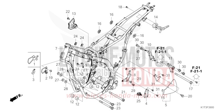 CARROSSERIE DE CHASSIS de CRF300LRA EXTREME RED (R292) 2021