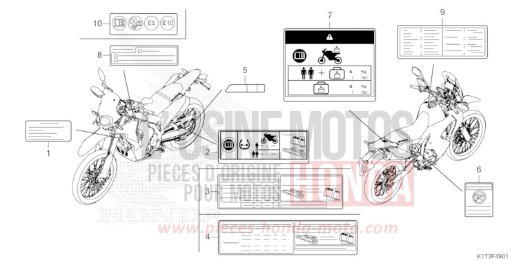 ETIQUETTE DE PRECAUTIONS (CRF250LR/LRA,CRF300LR/LRA) de CRF300LRA EXTREME RED (R292) 2021