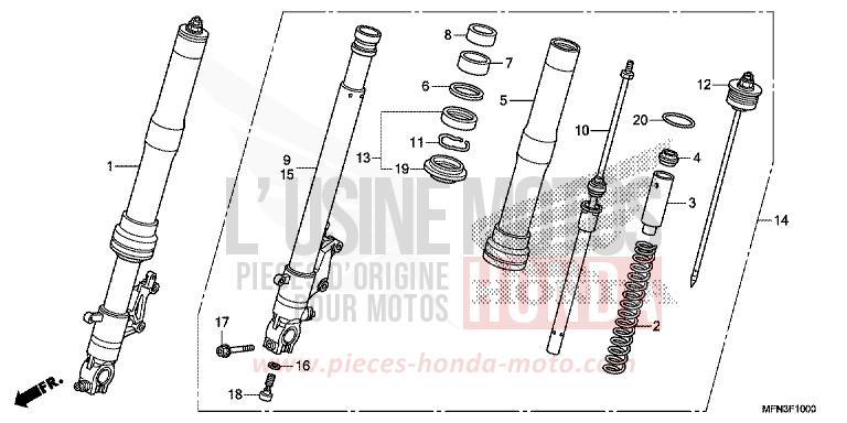 FOURCHETTE AVANT de CB1000R MAT CYNOS GRAY METALLIC (NH312) 2014