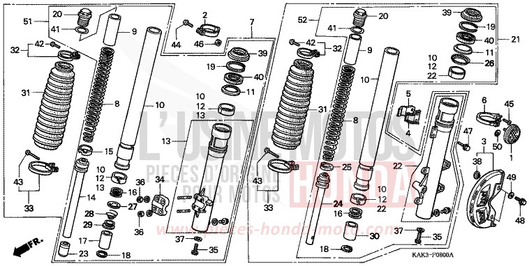 FOURCHETTE AVANT de CRM125R PRIME GREEN (G124) 1993