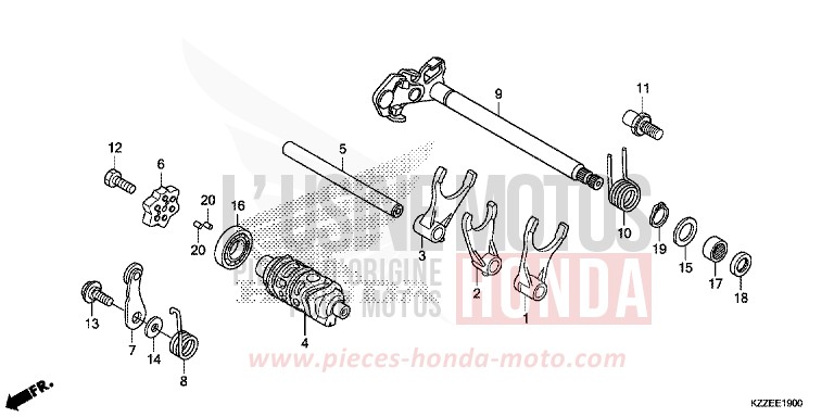 BARILLET DE SELECTION de CRF250RLA EXTREME RED (R292) de 2018