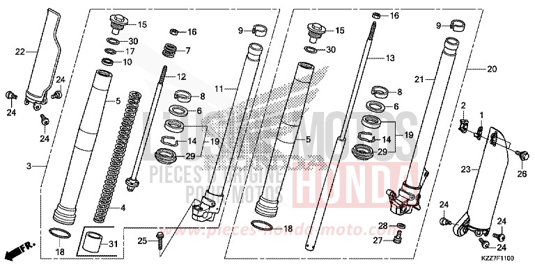 FOURCHETTE AVANT de CRF250RLA EXTREME RED (R292) 2019