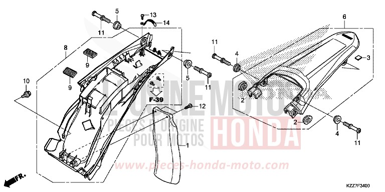 GARDE-BOUE ARRIERE de CRF250RLA EXTREME RED (R292) 2019