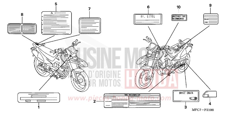 ETIQUETTE DE PRECAUTIONS de FMX650 NOBLEMAN YELLOW (Y175) 2005