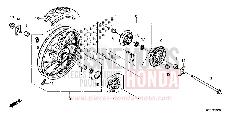 ROUE ARRIERE de CBF125 CANDY BLAZING RED (R195) de 2015
