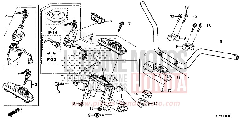 TUYAU DE GUIDON/PONT SUPERIEUR de CBF125 PEARL TWINKLE YELLOW (Y202) de 2017