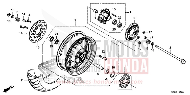 ROUE ARRIERE de MSX125 PEARL VALENTINE RED (R353) 2013