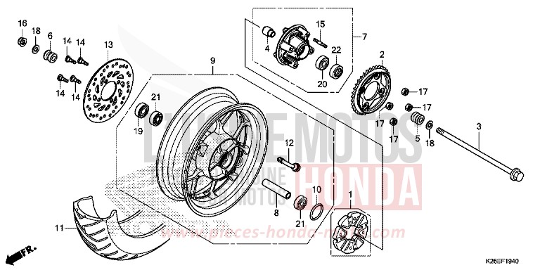 ROUE ARRIERE de MSX125A MAT AXIS GRAY METALLIC (NH303) de 2017