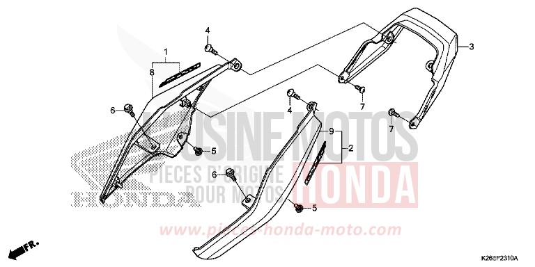 CAPOT ARRIERE de MSX125A MAT AXIS GRAY METALLIC (NH303) de 2017