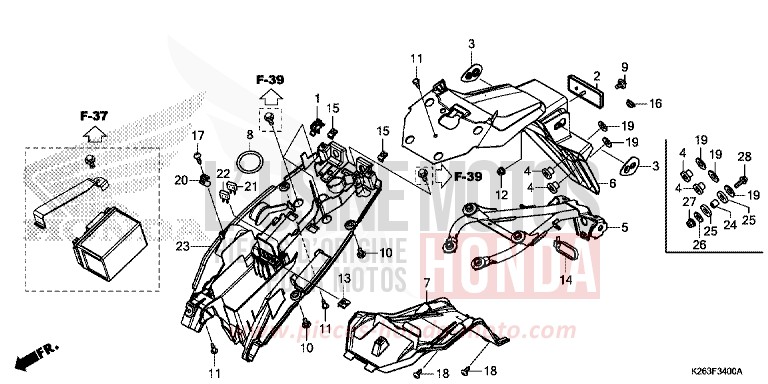 GARDE-BOUE ARRIERE de MSX125 PEARL HIMALAYAS WHITE (NHA87) 2014