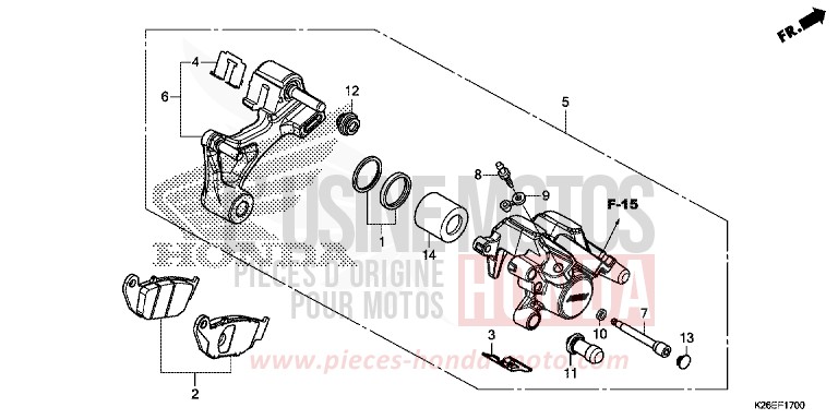 ETRIER DE FREIN ARRIERE de MSX125A PEARL VALENTINE RED (R353) 2018
