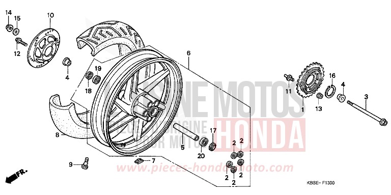 ROUE ARRIERE de NSR125R NOIR (NH1) 2001