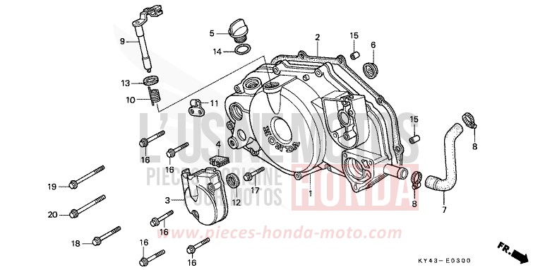 PANNEAU CARTER-MOTEUR D. de NSR125R REAL WHITE (NH250K) de 1989
