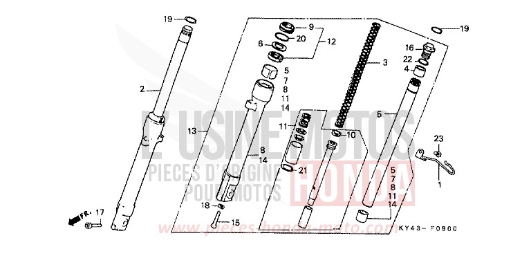 FOURCHETTE AVANT de NSR125R REAL WHITE (NH250K) de 1989