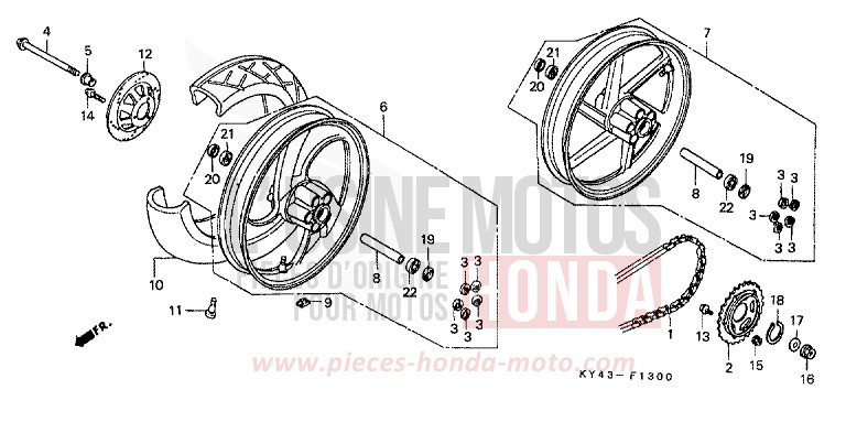 ROUE ARRIERE de NSR125R REAL WHITE (NH250K) de 1989