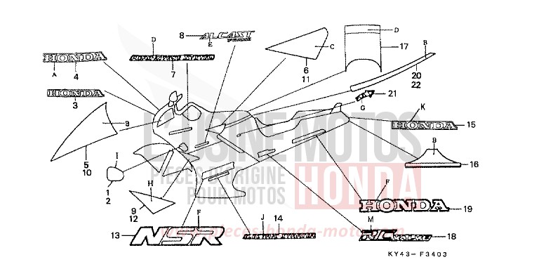 RAYURE/MARQUE (4) de NSR125R REAL WHITE (NH250K) de 1989