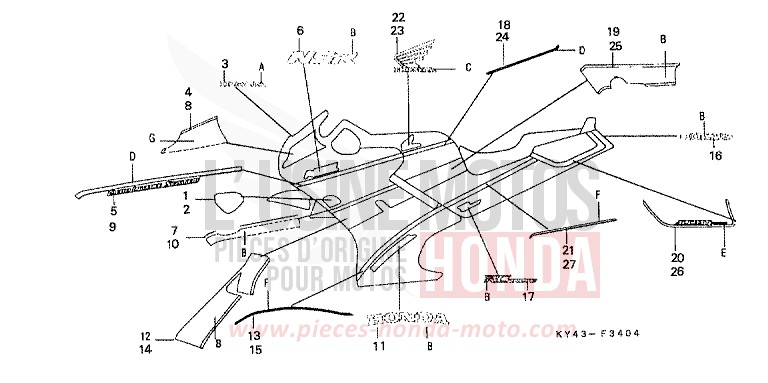 RAYURE/MARQUE (5) de NSR125R REAL WHITE (NH250G) de 1990