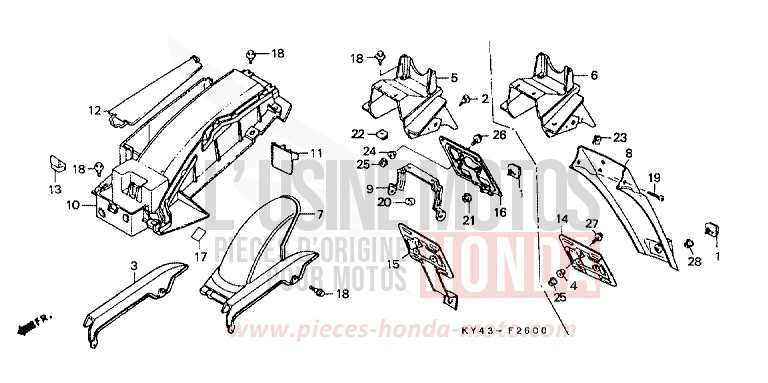GARDE-BOUE ARRIERE de NSR125R REAL WHITE (NH250K) de 1990