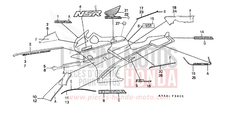 RAYURE/MARQUE (6) de NSR125R NOIR (NH1) de 1991