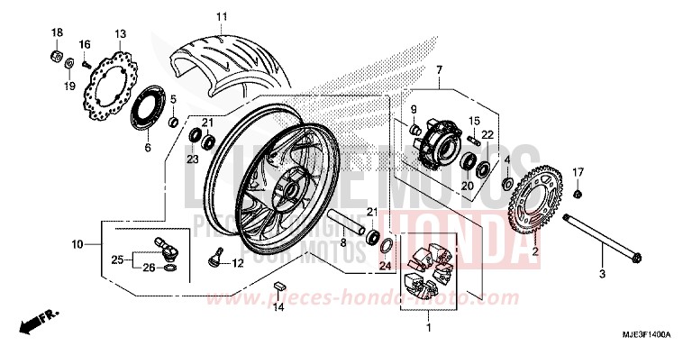 ROUE ARRIERE de CBR650F PEARL METALLOID WHITE (NHA96) de 2014