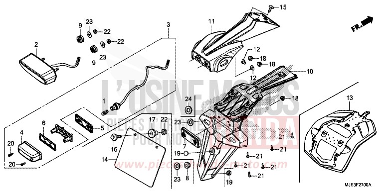 FEU ARRIERE de CBR650F PEARL METALLOID WHITE (NHA96) de 2014