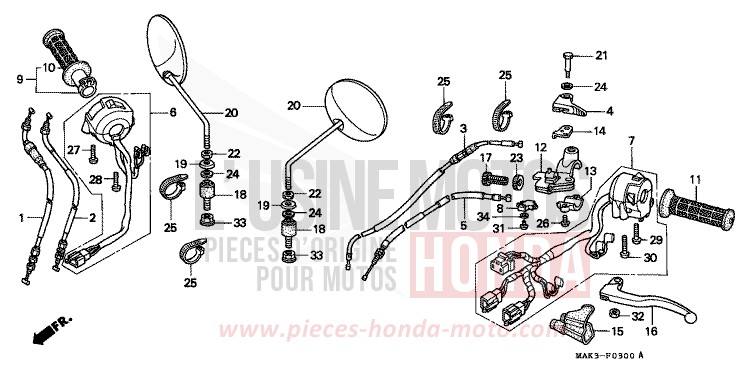 LEVIER DE GUIDON/COMMUTATEUR/ CABLE de SLR BEAK YELLOW (Y132) 1997