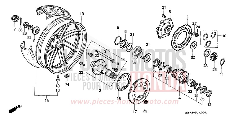 ROUE ARRIERE de RC30 PEARL CRYSTAL WHITE (NH193H) 1989