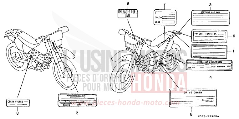 ETIQUETTE DE PRECAUTIONS de XR250R FIGHTING RED (R134) 2001