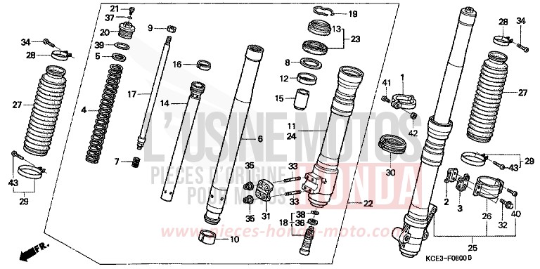 FOURCHETTE AVANT de XR250R FIGHTING RED (R134) 2003