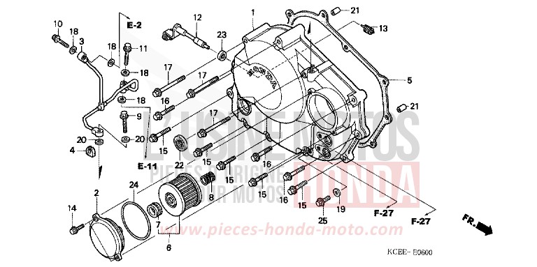 PANNEAU CARTER-MOTEUR D. de XR250R FIGHTING RED (R134) 2004