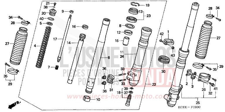 FOURCHETTE AVANT de XR250R FIGHTING RED (R134) 2004