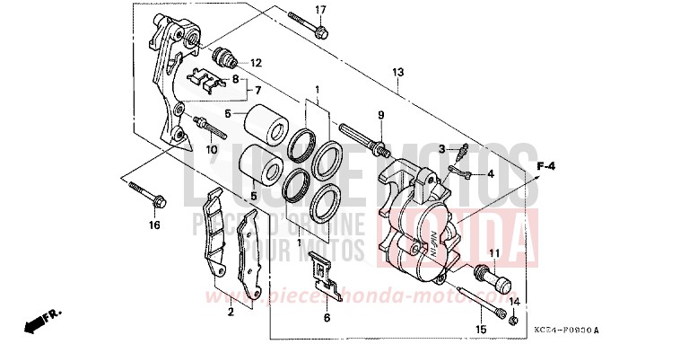 ETRIER DE FREIN AVANT de XR250R FIGHTING RED (R134) 2004
