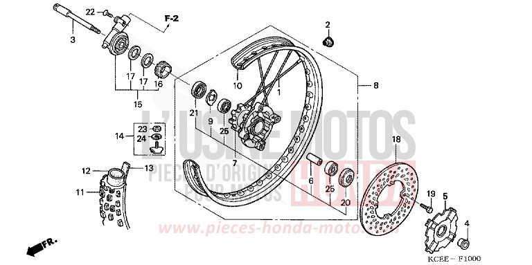 ROUE AVANT de XR250R FIGHTING RED (R134) 2004
