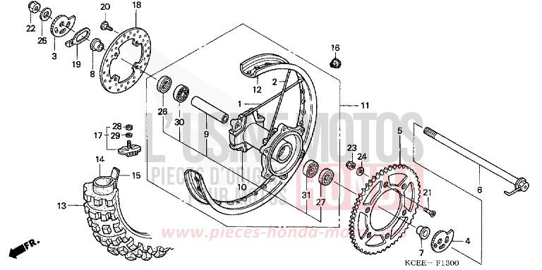 ROUE ARRIERE de XR250R FIGHTING RED (R134) 2004