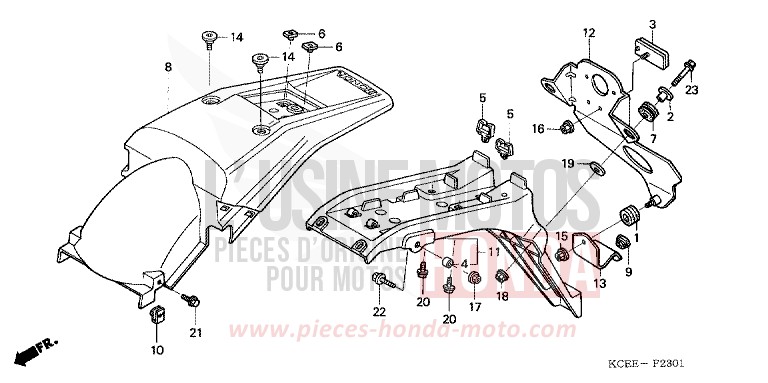 GARDE-BOUE ARRIERE (ED) de XR250R FIGHTING RED (R134) 2004
