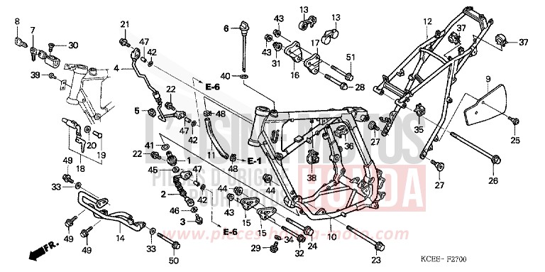 CARROSSERIE DE CHASSIS de XR250R FIGHTING RED (R134) 2004