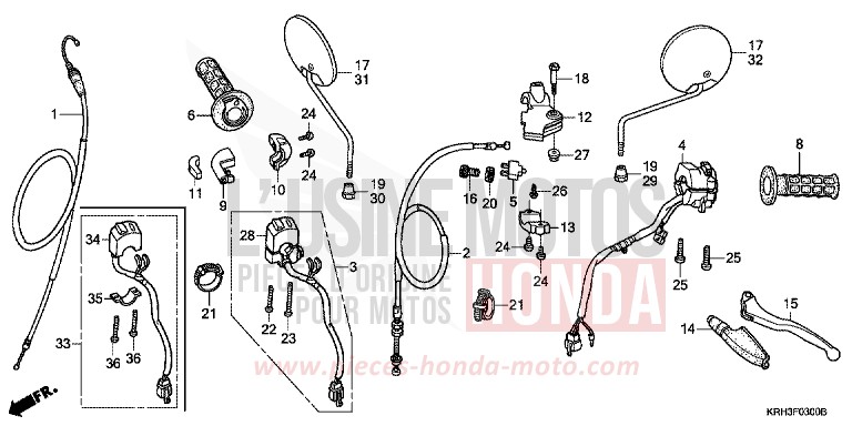 LEVIER DE GUIDON/COMMUTATEUR/CABLE de XR125L NOIR (NH1) 2005