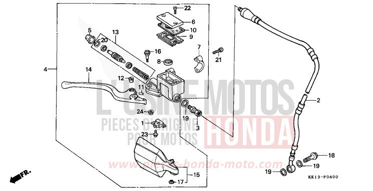 MAITRE-CYLINDRE FREIN AV. (1) de XR250R FLASH RED (R119) 1984