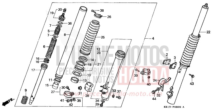 FOURCHETTE AVANT (XR250RE/RF) de XR250R FLASH RED (R119) de 1984