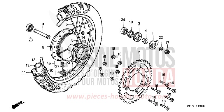 ROUE ARRIERE (XR250RE/RF/RG/RH/RJ/RK) de XR250R FLASH RED (R119) 1984