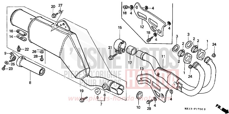 SILENCIEUX D'ECHAPPEMENT (XR250RE/RF/RG/RH/RJ/RK) de XR250R FLASH RED (R119) 1984